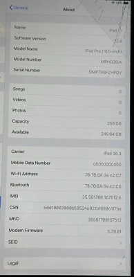 Apple iPad Pro 2nd Gen 10.5” A1709 256GB Grey IOS  Tablet - Image 1 of 4