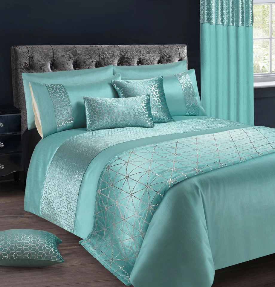 Luxury Duck Egg Velvet Sparkle Duvet Quilt Cover Bedding Set Single Double King - Image 1 of 1