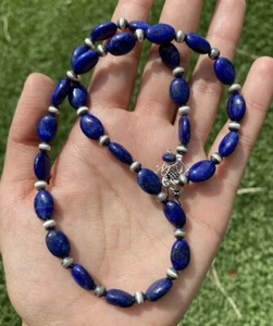 Sterling Silver Lapis W Pearls Bead Necklace. 18 inch - Picture 1 of 12