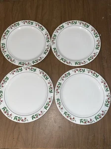 4 Gibson Everyday Christmas Charm Holiday Harmony DINNER Plates Holly - Picture 1 of 4