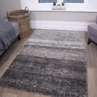 Modern Cosy Black Grey Striped Shaggy Rugs Monochrome Mottled Non Shed Area Rug