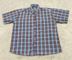 Pringle of Scotland Shirt Men's Large Short Sleeve Button Down Blue Plaid 5655 - Picture 1 of 5