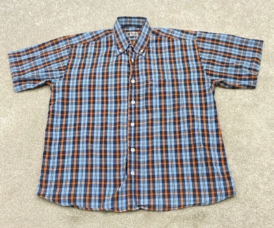 Pringle of Scotland Shirt Men's Large Short Sleeve Button Down Blue Plaid 5655 - Image 1 of 4