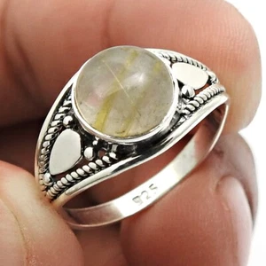 Gift For Her 925 Sterling Silver Golden Rutile Stone Ring Size Q Jewellery C37 - Picture 1 of 8