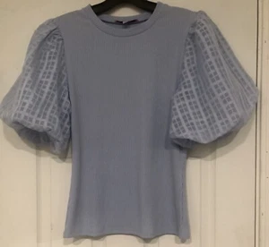 $48 Jealous Tomato Windowpane Puff Sleeve Size M Mixed Media Ribbed Pullover - Picture 1 of 11