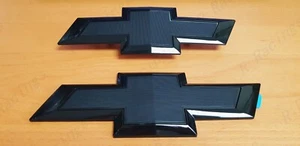 New Gloss Black Front & Tailgate Bowtie Emblem For 2016 - 2018 GM Silverado 1500 - Picture 1 of 8