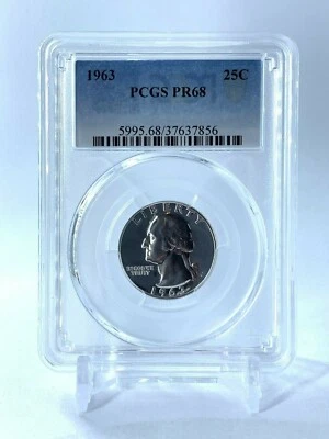 PR68 1963 SILVER WASHINGTON QUARTER PCGS GRADED 25C PROOF COIN LIBERTY US PR 68 - Image 1 of 2