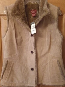 Eddie Bauer Seattle Suede & Faux Fur Lined Vest Button Down Washable Leather M - Picture 1 of 7