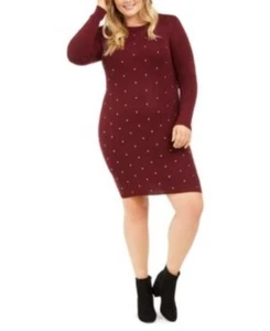 PLANET GOLD Womens (Junior's) Long Sleeve Sweater Dress, Windsor Wine, 3X - Picture 1 of 11