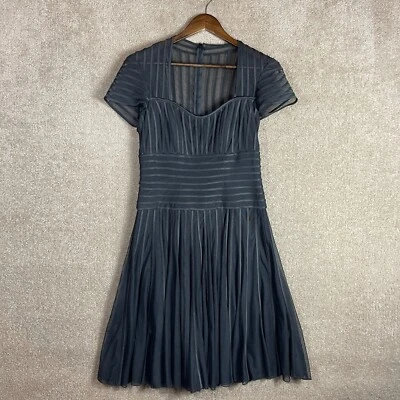JS Collections Cocktail Dress Size Small S Black Mesh Striped Faux Leather Trim - Image 1 of 4