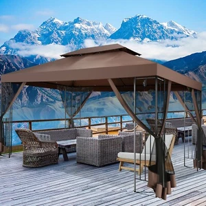 10'x13' Outdoor Instant Patio Canopy Tent 2 Tiered Gazebo with Mosquito Netting - Picture 1 of 36