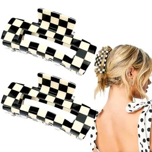 2er Pack Karierte Haarspangen Vintage Schwarz-Weiß Kariert Haarkrallen French - Bild 1 von 7
