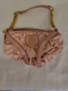 Juicy Couture Pink Ruffled Handbag Gold Accent Y2K Bling Crown Logo Vintage - Picture 1 of 13