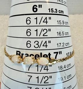 Vintage 14K Yellow Gold 3 Stone Opal & 2 Diamond Bracelet 7” 3.52g  - Afbeelding 1 van 14
