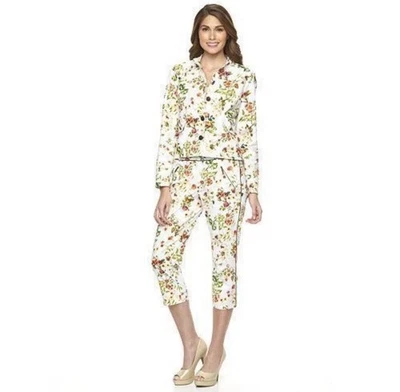 迪士尼 Alice Through Looking 玻璃花卉夹克尺寸 M 和卡普里裤 8 码套装 — 第 1/4 张图片