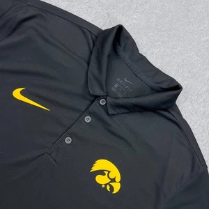 Nike Iowa Hawkeyes Polo Mens XL Black Side Stripe Dri-Fit Golf Tour Performance - Picture 1 of 11
