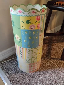 Hand Painted Patchwork Tole Umbrella Stand Bucket by Jane Keltner Designs - Picture 1 of 7