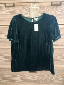NUEVO CON ETIQUETAS J. Nueva camisa top de terciopelo verde manga corta Crew para mujer talla pequeña vacaciones - Imagen 1 de 4