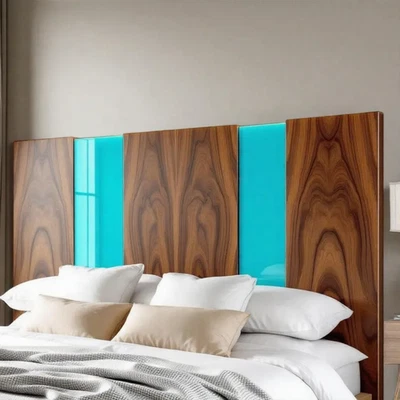 Изголовье ручной работы большого размера полупрозрачное синее эпоксидная смола: деревенское дерево настенное искусство - Изображение 1 из 4