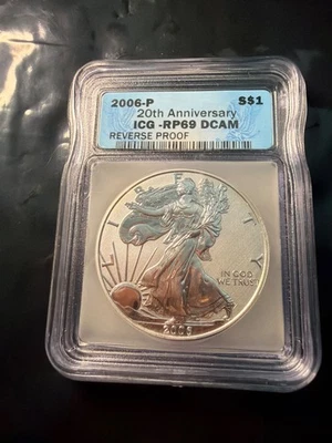 2006 P 20th anniversary reverse proof RP69 American silver Eagle RP69 - Image 1 of 2