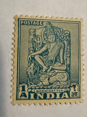 India 1 Sello Anna - Cuevas Bodhisattva Ajanta - Sin usar - 1949 - Edición temprana rara Foto 1 de 4