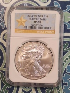 2014 W BURNISHED AMERICAN SILVER EAGLE NGC MS70 EARLY RELEASES WEST POINT - Picture 1 of 1
