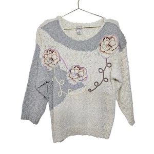 Maglione donna vintage anni 80 floreale Margules taglia M acrilico retrò bianco  - Foto 1 di 11