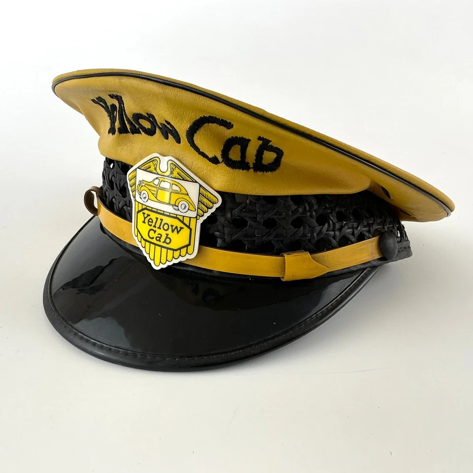 Sombrero de Taxi Yellow Cab Company Marca Lancaster Cuero Vinilo Conductor Talla 7 De Colección Foto 1 de 4