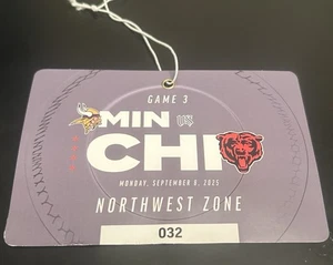 JJ MCCARTHY DEBUT FIELD PASS/ TICKET CHICAGO BEARS VS MINNESOTA VIKINGS 9/8/25 b - Picture 1 of 3