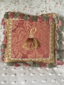 Französischer Stil Damast Tasseled Quadrat Akzent Kissen Rose Gelb Salbei 12x12 - Bild 1 von 8