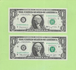 '4660 0664' ..MATCHING (2) .. UNCIRC $1 RADAR NOTES 1963A & 1974 1-TRUE - Picture 1 of 2