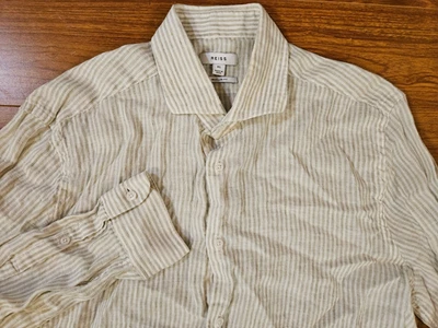 Men's Reiss Linen Shirt XL Button Down Gray Striped Long Sleeve - Image 1 of 4
