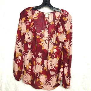 Lucky Brand womens peasant boho red floral rayon tunic size small bubble sleeve  - Picture 1 of 6