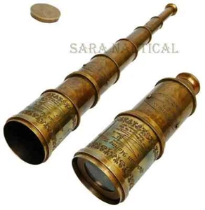 Nautical Antique Solid Brass Marine Telescope Pirate Spyglass With Wooden Box - Picture 1 of 6