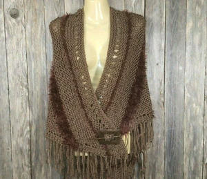 NEW Taupe Brown Women's Metallic Hand Knitted Knit Shawl Wrap Shrug Scarf Boho - Picture 1 of 9