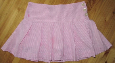Ralph Lauren Pink/Wh Stripe Pleated Bottom Girls 12 Side Button Skort New - Image 1 of 3