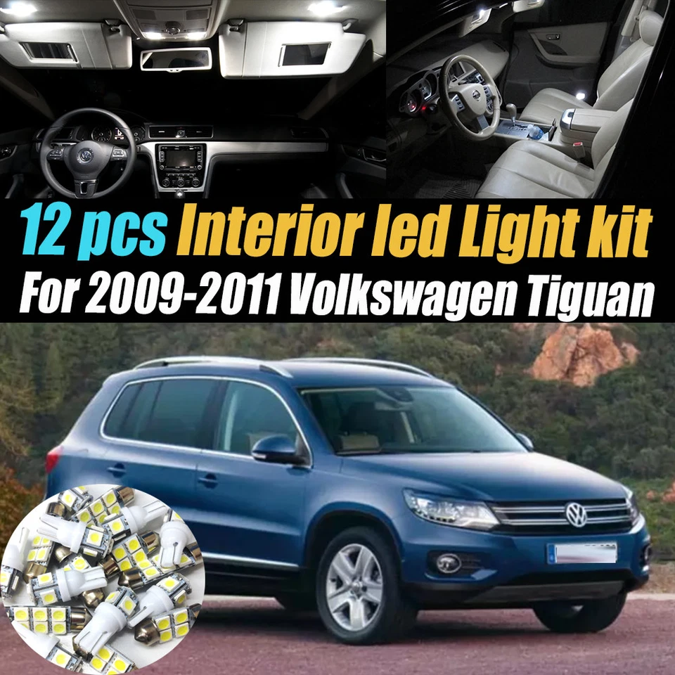 Kit de luz LED interior de carro super branco 12 peças pacote para 09-11 Volkswagen Tiguan - Imagem 1 de 4