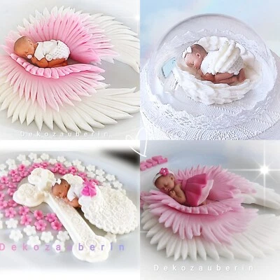 Taufe Baby Kreuz Engelsflügel Figuren Deko Torte Tortendeko Geburt Party Fondant - Bild 1 von 4