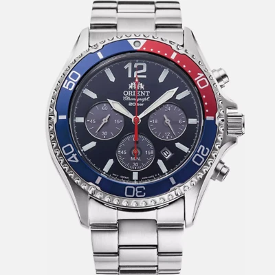 Orient Mako Solar Chronograph Blue Dial Steel Bracelet Men’s Watch RA-TX0201L10B - Image 1 of 4