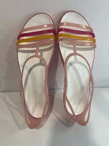 Crocs Isabella Strappy Iconic Comfort Pink Orange  Jelly Flat Sandals Size 10 - Imagen 1 de 6