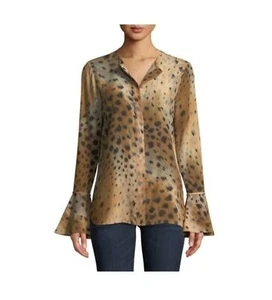 Neu mit Etikett Lafayette 148 Damen Izzie Agave Leopardenmuster Seide Glockenärmel Top S - Bild 1 von 8