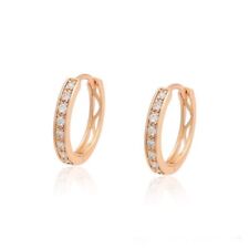 9ct 9K Yellow Gold  Plated White Stones Small Oval Hoop Earrings. 17mm Gift . UK