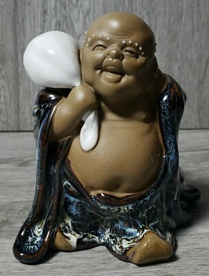 Vintage Oriental Chinese WANJIANG Mudman Happy Buddha, Clay Figurine Statue  - Image 1 of 4