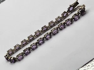 8.25" Sterling Silver (.925) Tennis Bracelet Oval Light Purple Stones - Picture 1 of 5