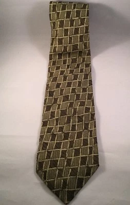 Мужской галстук Bruno Piattelli Roma 100% шелк коричневый желтовато-коричневый геометрический 61 дюйм L - Изображение 1 из 2