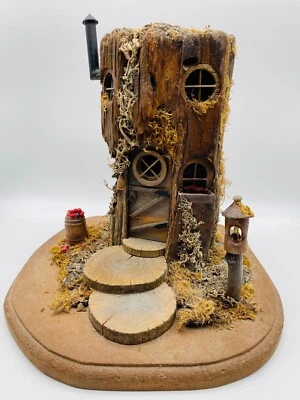 Rare Vintage Simpich Large Hand Crafted Elf Village Tree Stump House 12x12x12 - Image 1 of 4