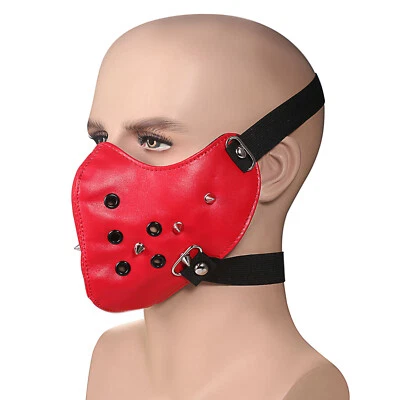 Punk Leather Spike Mask Gothic Rivet Biker Motorcycle Mask Half Face Sports Mask - Image 1 of 4