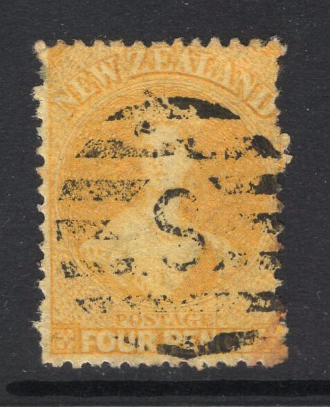 M25498 Nueva Zelanda 1866 SG120 QV: 4d amarillo. G/FU, Cat £200 Foto 1 de 1