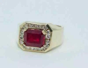 3.5 CTS  Lab Created Ruby Gemstone Wedding Men's ring in 14k gold Plated Silver - Picture 1 of 5