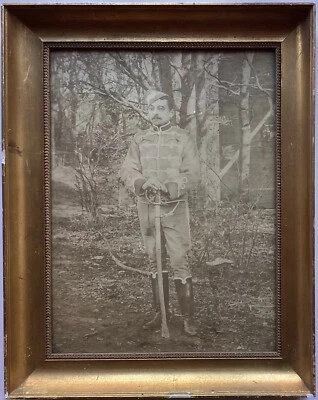 Picture Frame Antique Gold Art Nouveau With Photo Soldier Folded 37,5 X 28,2 CM - Image 1 of 4